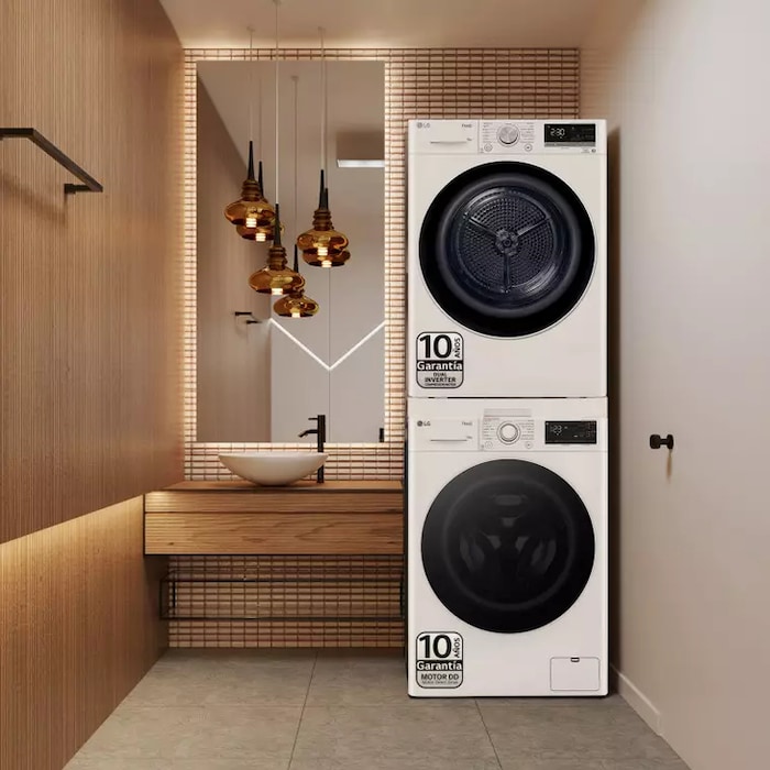 LG Outlet Torre de Lavado, Blanca, Lavadora inteligente 10kg, 1400rpm, Un 10% mas eficiente que A + Secadora 8kg, A+++, TORRE1008KG.OUTLET